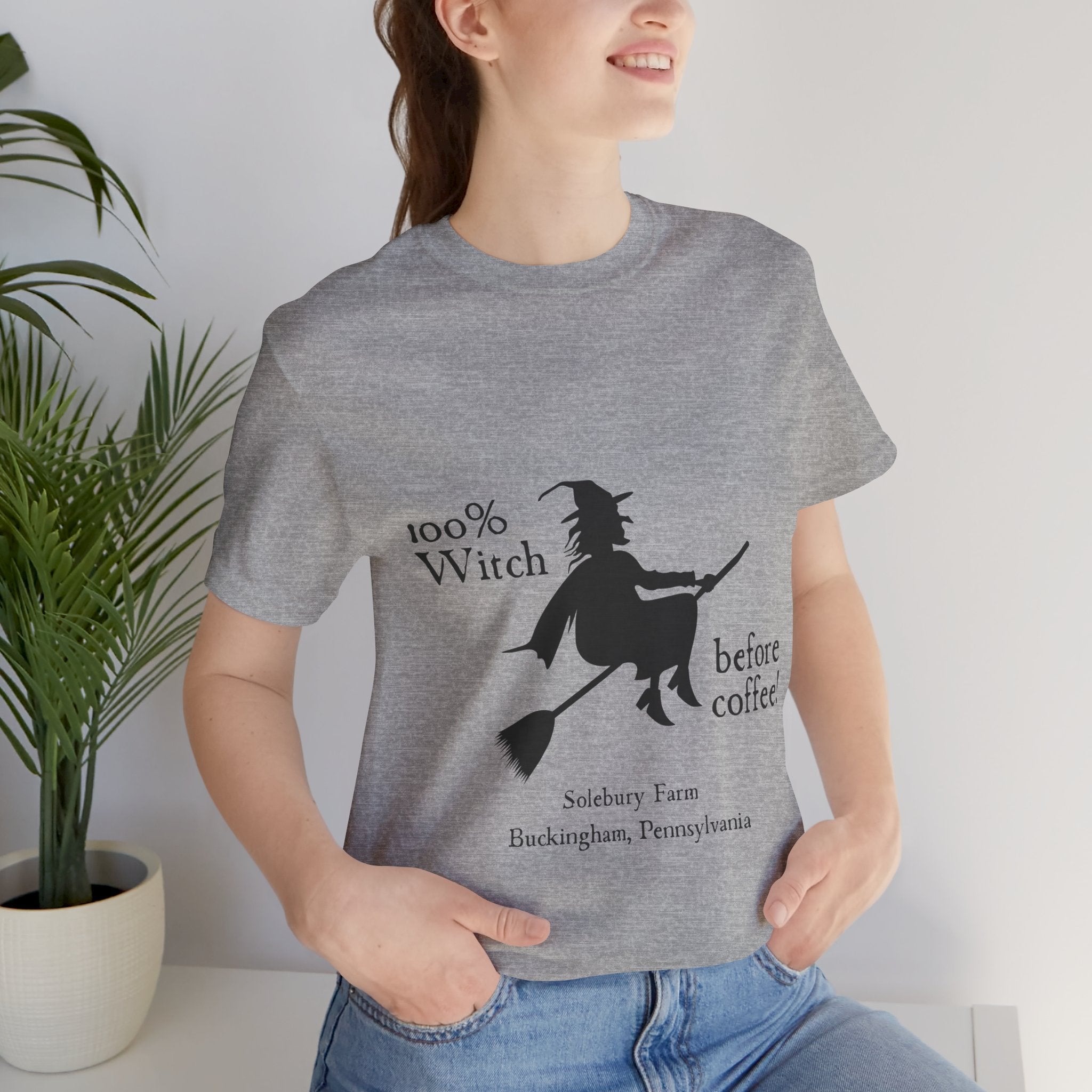 100% Witch Before Coffee Tee, Funny Witch Shirt, Halloween T-Shirt, Gift for Coffee Lovers, Unisex Jersey Tee