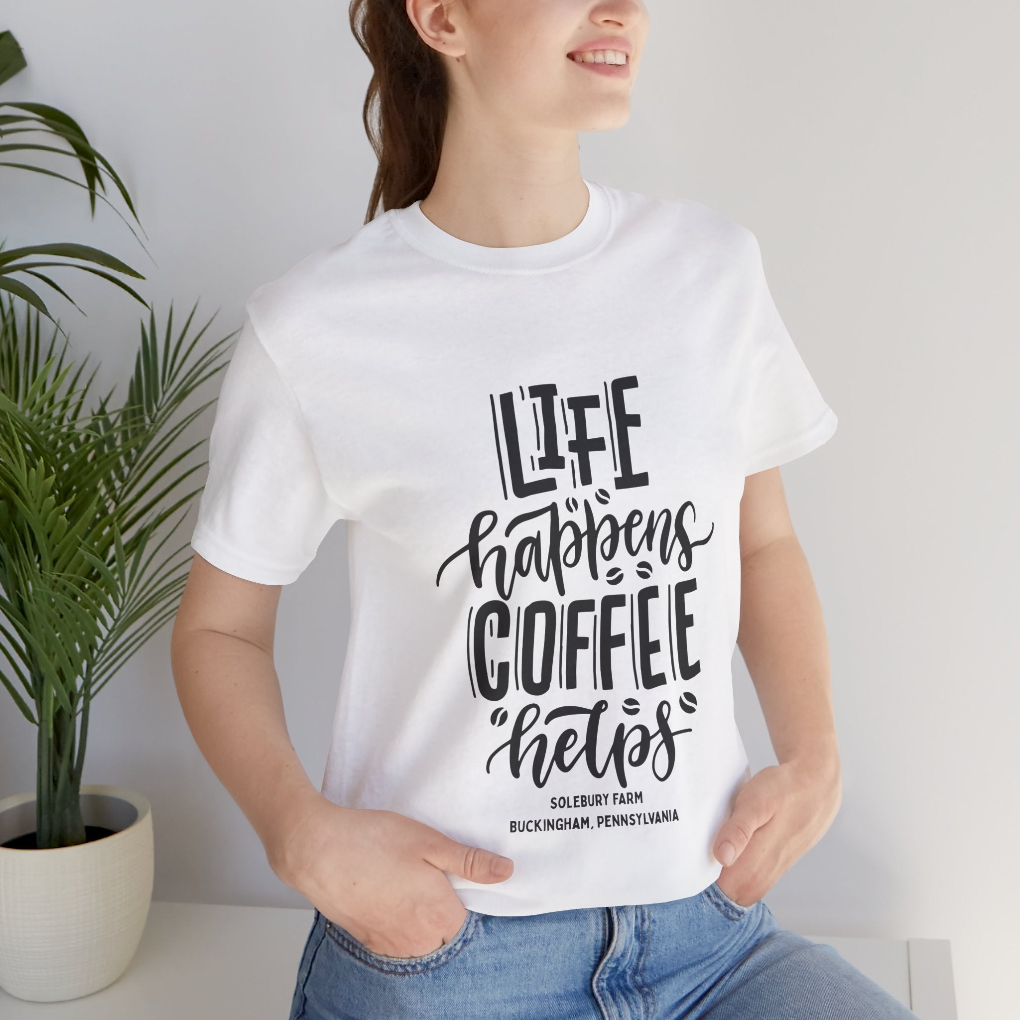 Unisex Coffee Quote Tee - Perfect Gift for Cafe Lovers, Birthday, Casual Wear, Coffee Enthusiasts, Life Happens T-Shirt