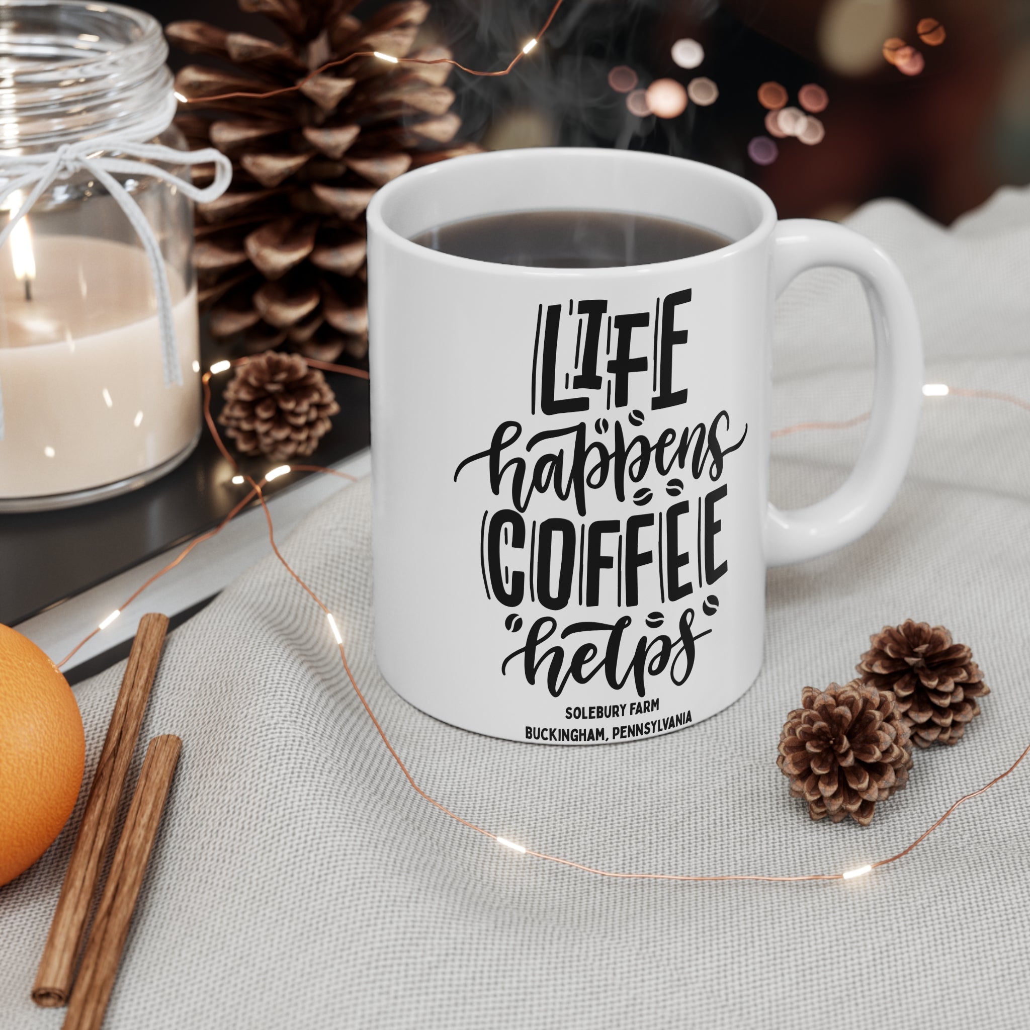 Life Happens Coffee Helps Mug - Cute Coffee Lover Gift, Romantic Coffee Cup, Cozy Kitchen Decor, Perfect for Valentine's Day