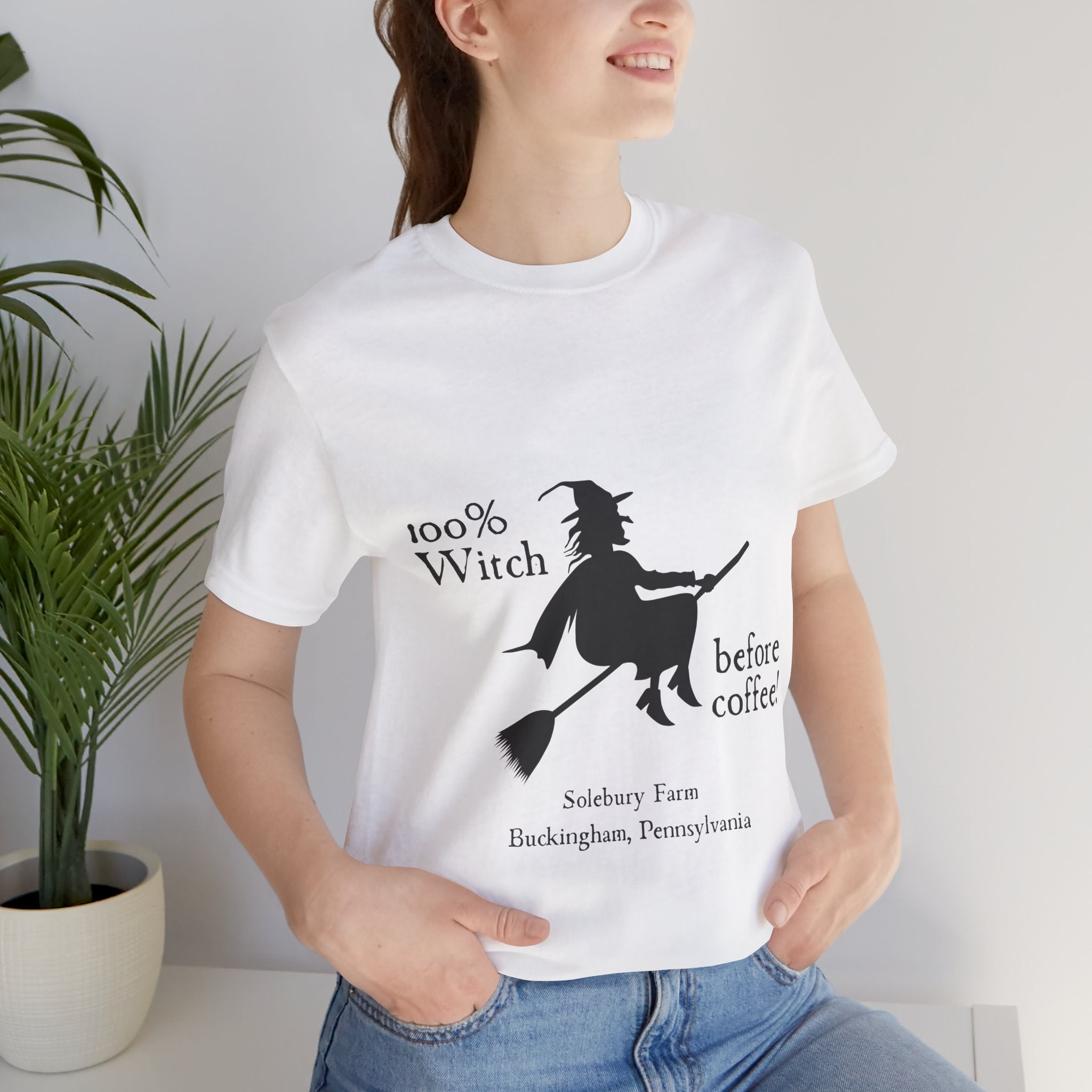100% Witch Before Coffee Tee, Funny Witch Shirt, Halloween T-Shirt, Gift for Coffee Lovers, Unisex Jersey Tee