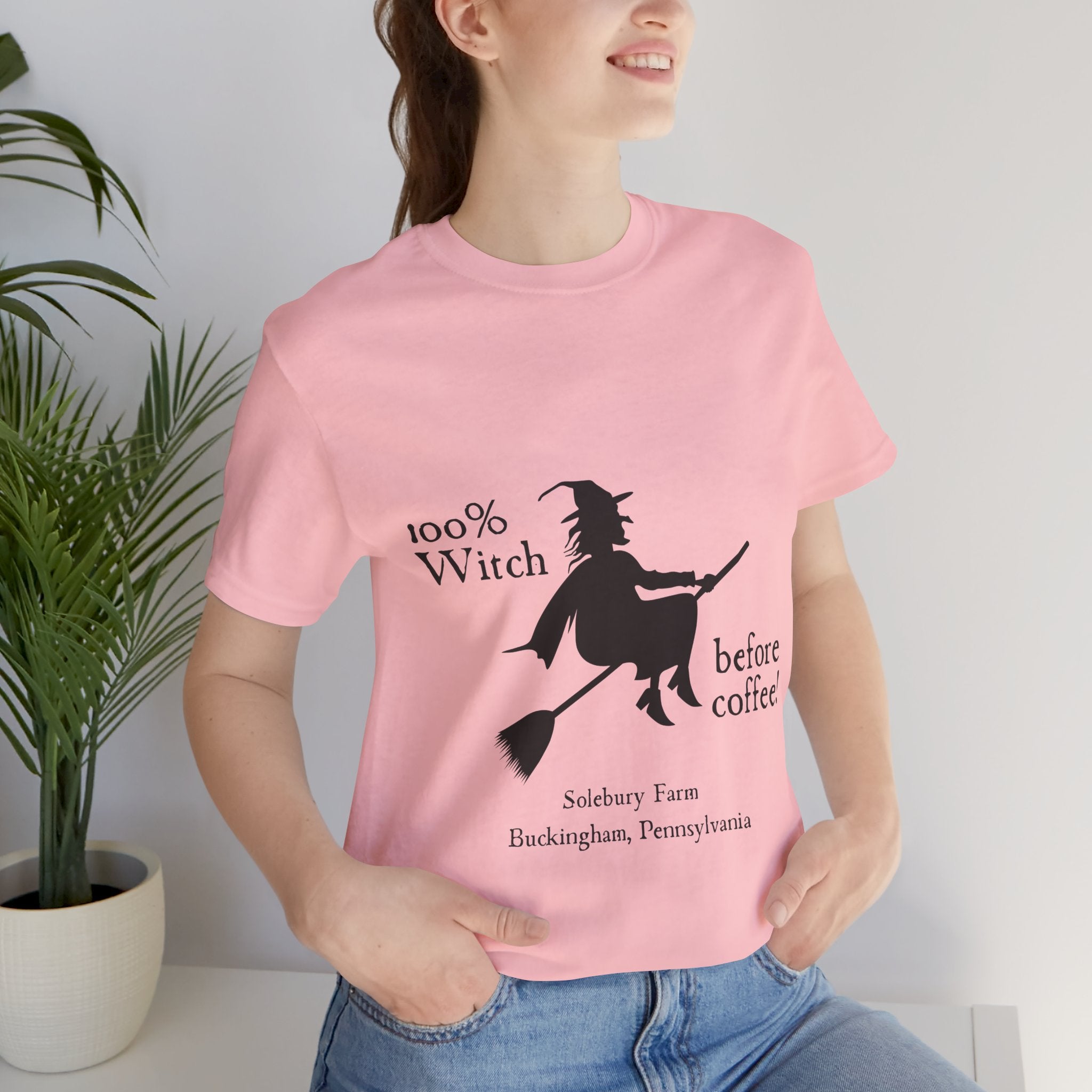 100% Witch Before Coffee Tee, Funny Witch Shirt, Halloween T-Shirt, Gift for Coffee Lovers, Unisex Jersey Tee