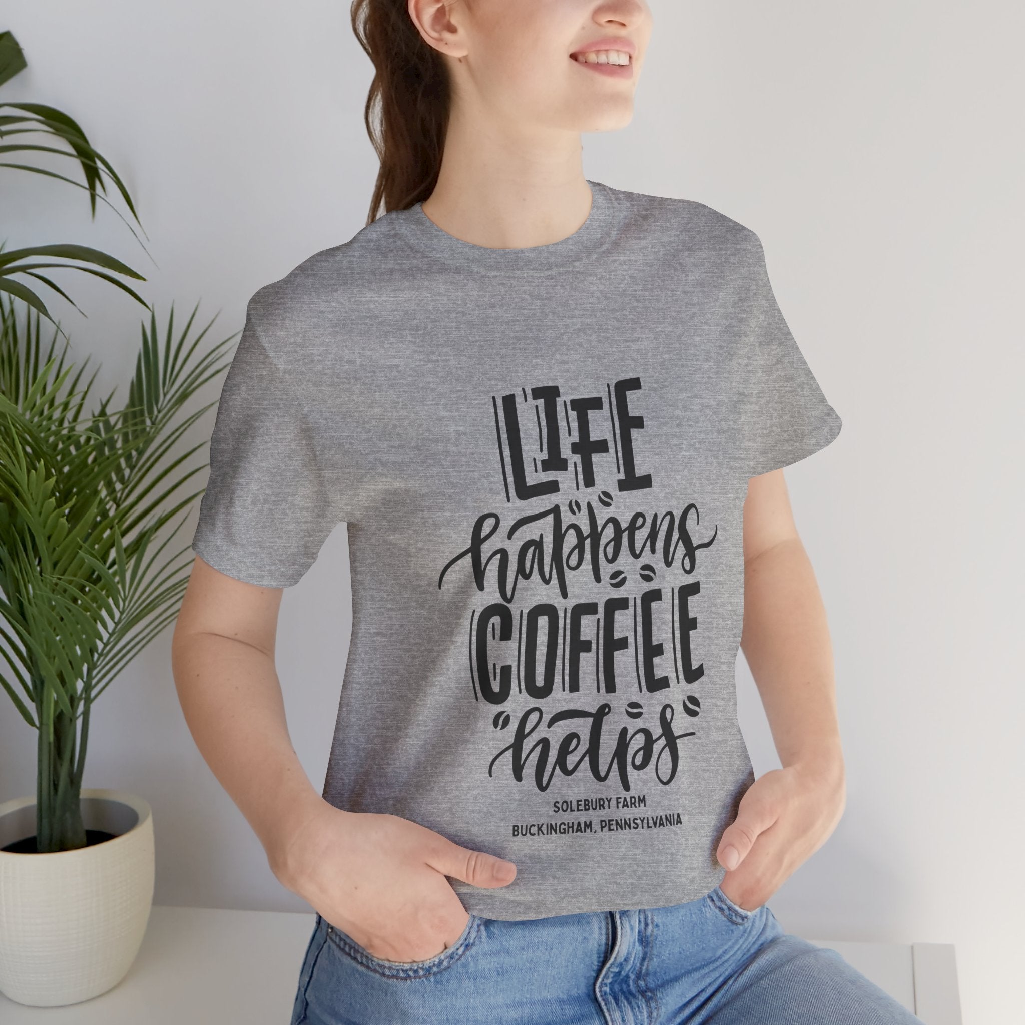 Unisex Coffee Quote Tee - Perfect Gift for Cafe Lovers, Birthday, Casual Wear, Coffee Enthusiasts, Life Happens T-Shirt